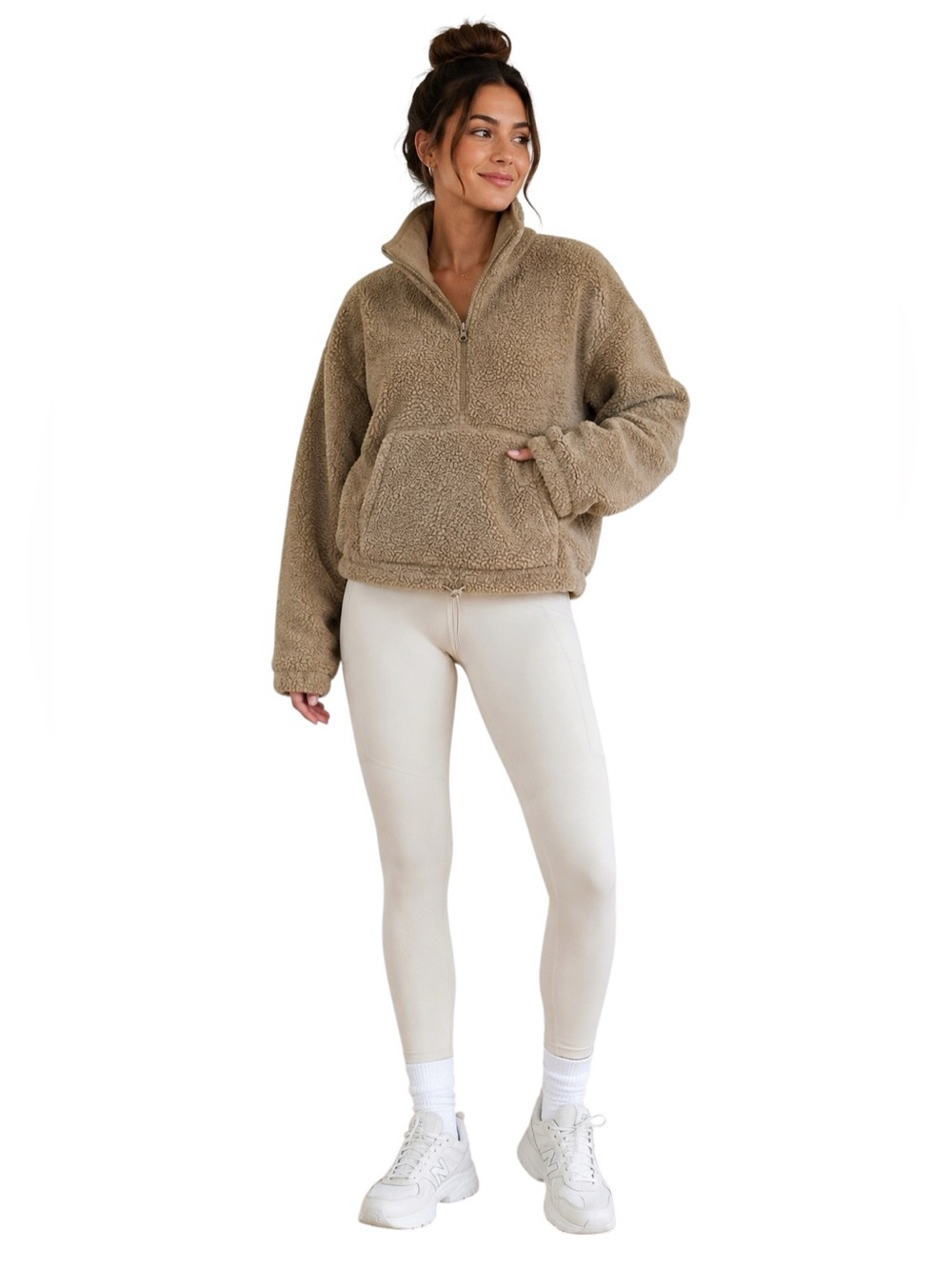Bailey/44 Teddy Sherpa Half Zip Pullover Taupe Cropped Fleece Jacket Size Small